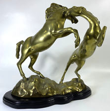 Brass Rearing Galloping Horses Stallions Sculpture Vintage picture