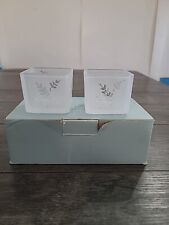 Partylite Square Pair Frosted Glass Votive candle holder with leaf design picture