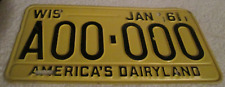 VINTAGE 1961 US WISCONSIN LICENSE PLATE D M V SAMPLE PLATE VANITY TAG A00 000 picture