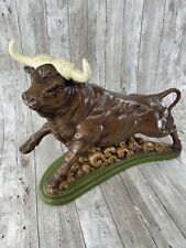 Large Fighting Brown Bull Ceramic Statue/ Figurine 12