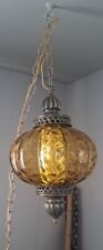 Lovely Amber Glass LARGE Vintage Light Swag Hanging Lamp Retro  MCM See Photos picture