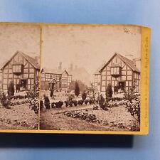 Stratford 3D Stereoview C1870 Real Photo Shakespeares House Crinoline Lady Warks picture