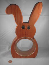 vtg 1970's wood toy piggy BANK Timber Toys El Cajon CA bunny rabbit still coin picture