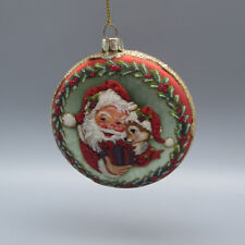 Katherines Collection Santa & Reindeer Disc Glass Christmas Ornament picture