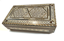 Vintage Geometric Brown Wood Musical Jewelry Trinket Box 8 1/4
