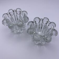 Vintage Reims France Candle Holders (2) Clear Glass Bubble Beaded Edge 2