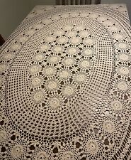 Vintage Crochet Tablecloth Ecru/Beige 60” X 72 OVAL picture