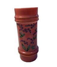 Antique  Pink Bristol Glass Vase Hand Painted Floral Decor 6” picture