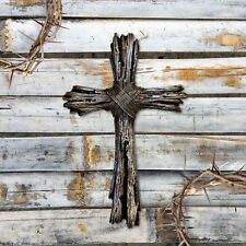 Rustic Decorative Driftwood Wall Cross Faux Weathered Wood Spiritual Wall Art picture