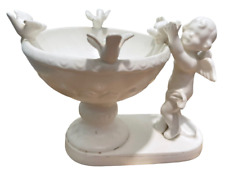 Vintage Inarco Angel Cherub Bird Bath White Porcelain Taper Candle Holder picture