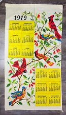 Vintage 1979 Birds Linen Wall Calendar Cloth Tea towel picture