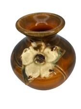 Vintage INEKE Signed Pottery Weed Vase Floral Sculpted White Flower Glazed picture