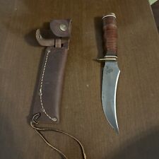 Vintage SCHRADE USA 498 49er” Hunting Knife w/Original Leather Handle And Sheath picture