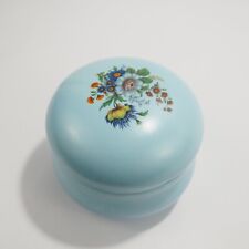 VINTAGE ~~Delicate Pale Blue Ceramic Round Dish Trinket Box w Lid Flowers 3.5