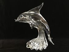 Vintage Large Fauttes L. Crystal Dolphin Figurine, Signed, 12 7/8