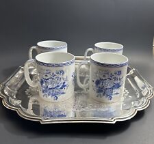 4 ~ SPODE Blue Room Collection BLUE ROSE Blue & White Porcelain Cups Mugs MINT picture