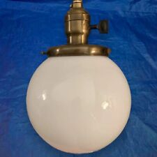 18” Long Pendant Entry Light Brass Wired With Round Globe White 18i picture