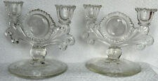 Vintage Paden City Etched Baby Orchid Pair Of Double Candleholders picture