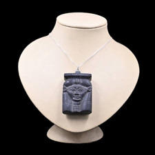 RARE ANCIENT EGYPTIAN ANTIQUES Stone Amulet For Goddess Hathor and Chain Silver picture