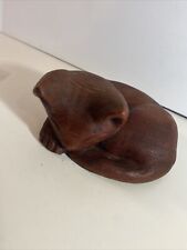 Vintage Curled Up Sleeping Cat Kitten Wood Carved Looking Sculpture Figurine picture