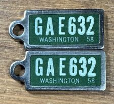 Vintage 1958 Washington State DAV License Plate Keychain Tag Matching Pair Set picture