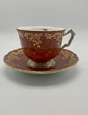 Vintage Aynsley Deep Coral Gold Lace Wild Violet Tea Cup Set Bone China England picture