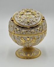 Exotic Gold White Enameled Flip Top Pedestal Ashtray By TRX, 4 Inch By 4 Inch  picture