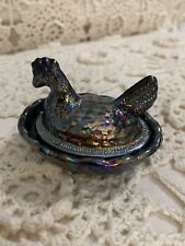 Vintage Glass Chicken Hen on Nest Salt Candy/Nut Dish LE Smith Black Carnival picture