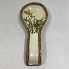Vintage Hand Painted Butterfly And Flower Ceramic Spoon Rest picture
