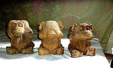 3 PC HAND CARVED SEE HEAR AND SPEAK NO EVIL 7 1/2