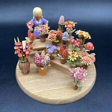 Vintage Erzgebirge Figurine Carved Wood Flower Stand Market Seller East Germany picture