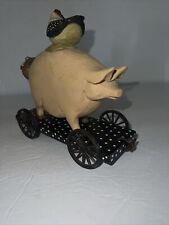 Williraye Studio Pull Toy Pig Cart Chicken Eggs Farm WW1423 1996 Bird Vintage picture