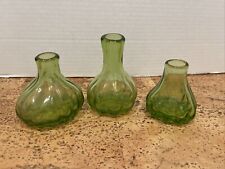 MCM Twisted Colonial Green Glass Bud Vases Set Of 3 Ribbed Asymmetrical picture