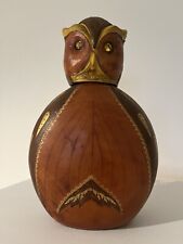 Vintage MCM Leather Wrapped Glass Owl Shaped Decanter  picture