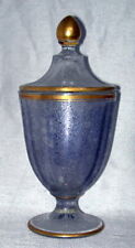 VTG Apothecary Jar Lilac Lavender Glass Pedestal Gilded Finial & Trim Vanity 9