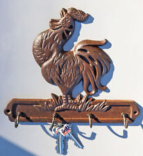 Cast Iron Rustic Farm Barn Crowing Rooster Chicken 4 Peg Quadruple Wall Hooks picture