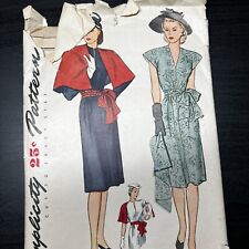 Vintage 1940s Simplicity 1289 Sunburst Waist Dress + Cape Sewing Pattern 16 USED picture