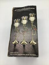 Lot 3 Brass Bugle Horn Trumpet Christmas Candlesticks Candle Holders Taiwan picture