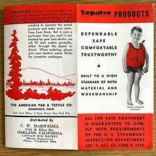 1939 TA-PAT-CO MARINE PRODUCTS vintage advertising brochure LIFE JACKETS HELMETS picture