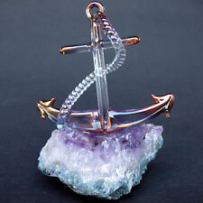 Anchor Figurine Hand Blown Glass Amethyst 24K Gold picture