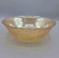 Vintage Carnival Glass Marigold Amber Basket-Weave Iridescent Fruit Bowl 9 In. picture
