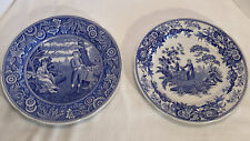 Spode Plates: Girl At Well And The Woodman Blue And White 10.5 in. 1996 picture