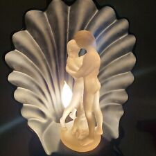 Art Nouveau Deco Black Clam Shell Lamp w Rotating Naked Color Changing Statue picture