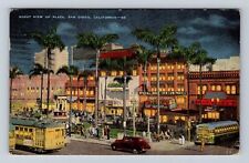 San Diego CA-California, Night View of Plaza, Antique Vintage c1949 Postcard picture