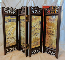 Asian Decor Mini 4-Panel Partition Screen w. Glass Inserts, Countryside Scene picture