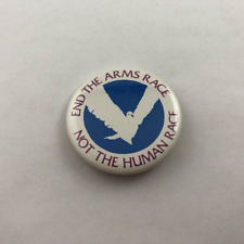 Vintage END THE ARMS RACE NOT THE HUMAN RACE / Peace Dove Button Pin Back picture