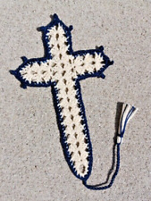 Hand-Crocheted Navy and Cream Cross Bookmark picture