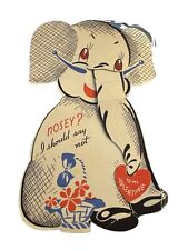 Vintage Valentines Day Card Mechanical USA Die Cut Ephemera ELEPHANT picture