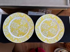 Pair Of Golden Rabbit Yellow Enamel Metal Plates 10.75 Inches picture