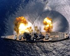 USS IOWA (BB-61) FIRES FULL BROADSIDE OF 9 GUNS FOR EXERCISE 8X10 PHOTO (OP-807) picture